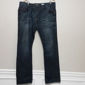 Projek  Raw jean men's 40 straight legs leather trim distressed Y2k Loose Rodeo